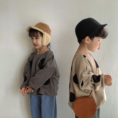 Children's polka dot plus velvet sweater autumn and winter loose big wave dot padded baby coat